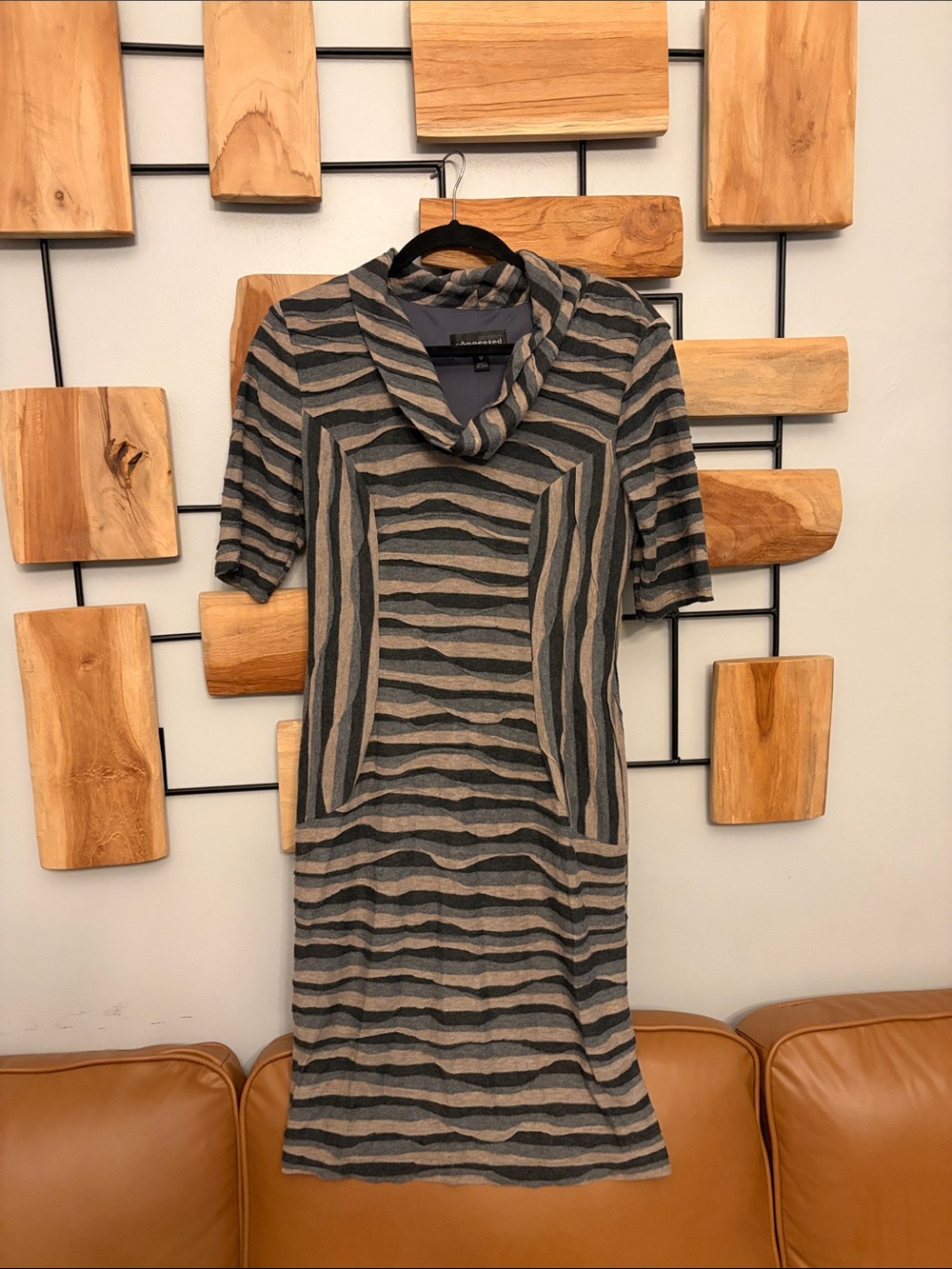 Connected Apparel Black and Gray Cowl Neck Sweater Dress